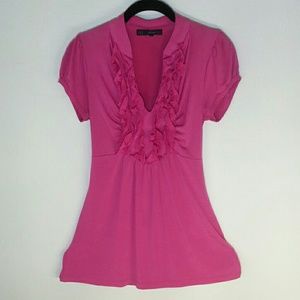 Bright Pink HeartSoul Ruffle Front Back Tie Top M